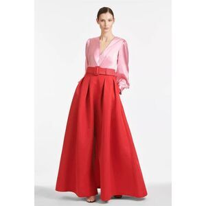 SACHIN & BABI Zoe Belted Long-sleeve Pleated Gown In Rose Flamingo US 6 $895